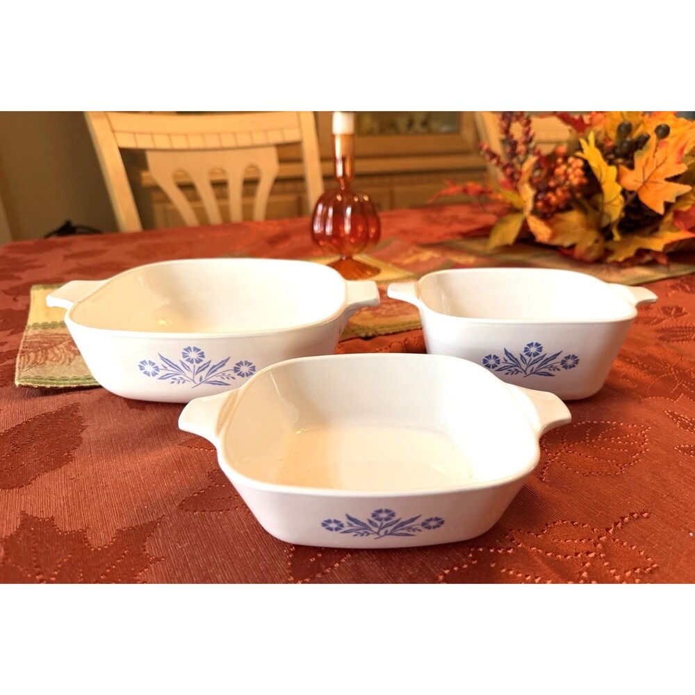 Corning Ware Petite Pan Blue Cornflower Baking Dish Set of 3 B-5 P43B P41B